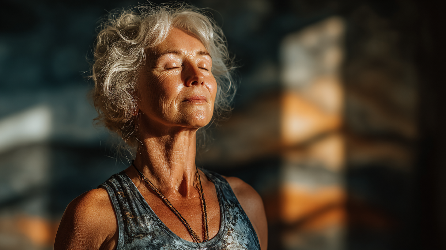 Портрет на мъдра жена практикуваща йога